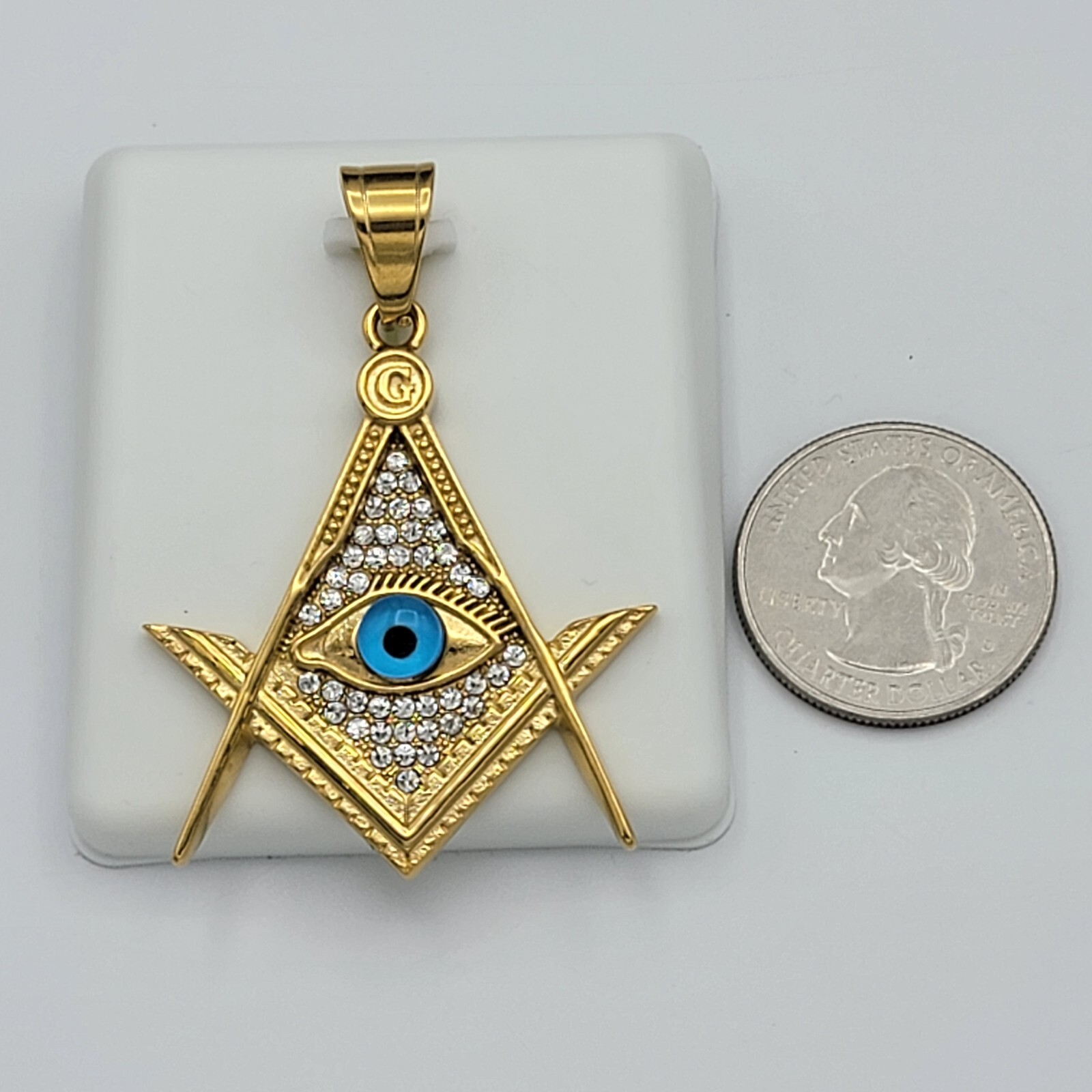 24K Gold Plated Masonic Square and Compasses Eye of Providence Pendant Necklace