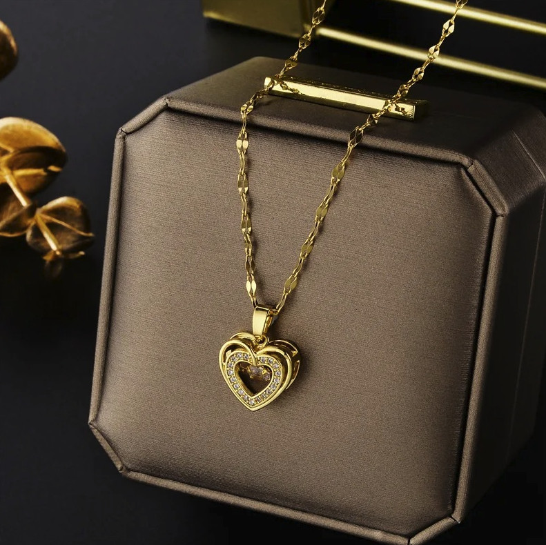1pc Crystal Heart Pendant Necklace Stainless Steel Clavicle Chain – NEW