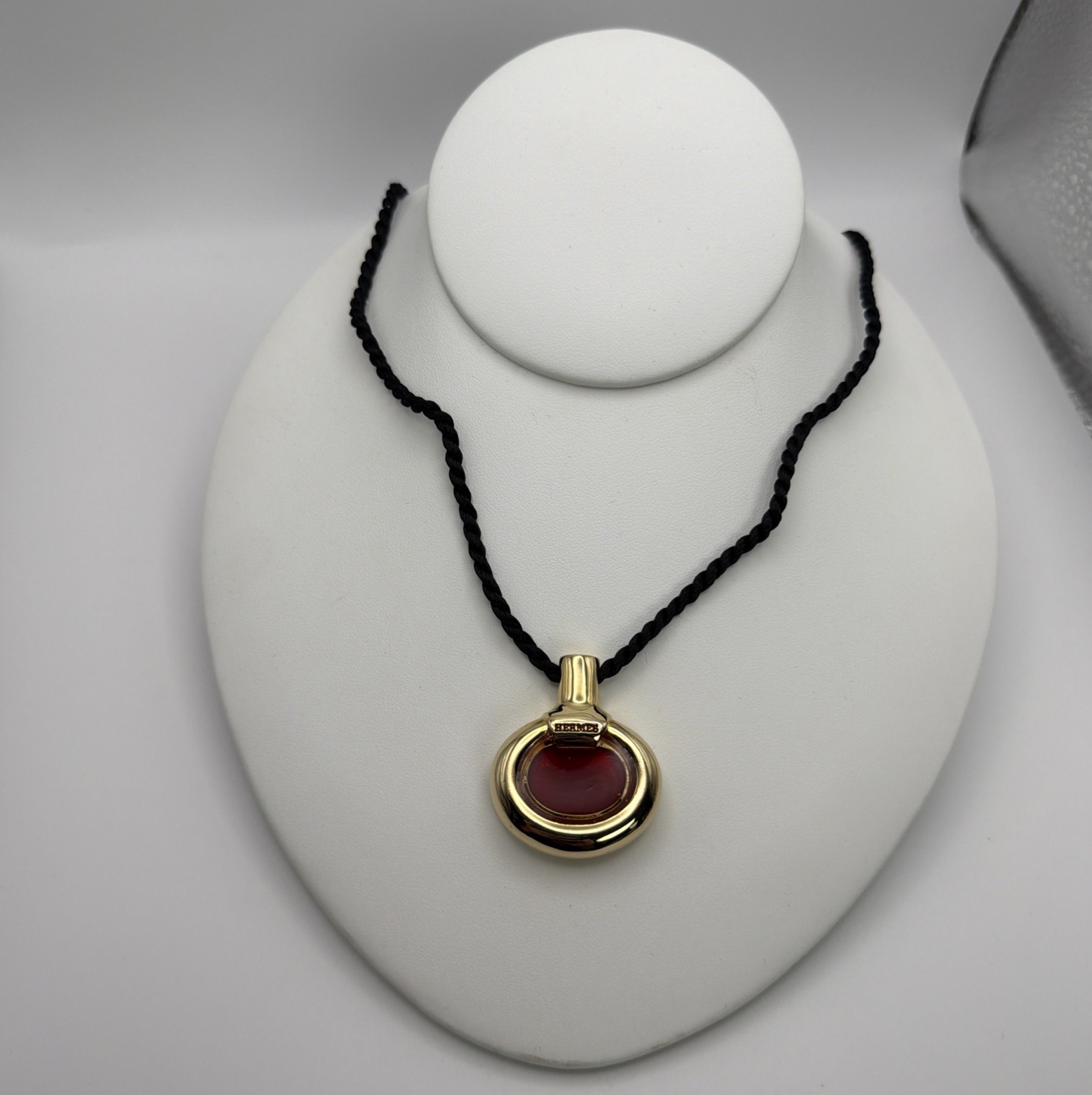 Vintage Hermes Gold Tone Red Perfume Bottle Pendant Necklace Rare