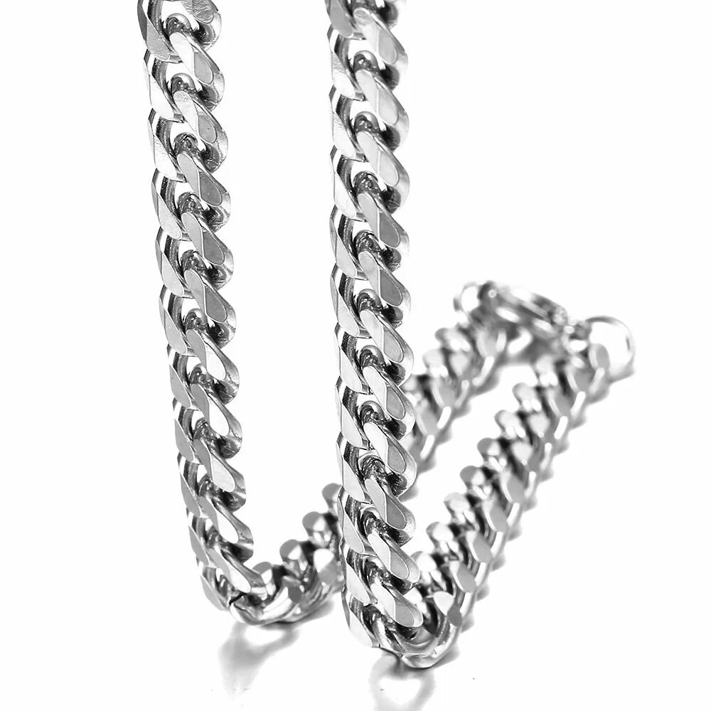 18″ 3mm Stainless Steel Chain Cuban Curb Necklace Dog Tag Women Men Link Jewelry