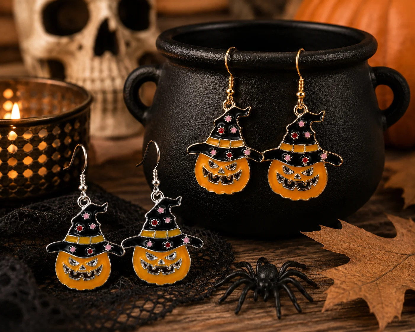 Cute Pumpkin Witch Hat Halloween Fall Earrings