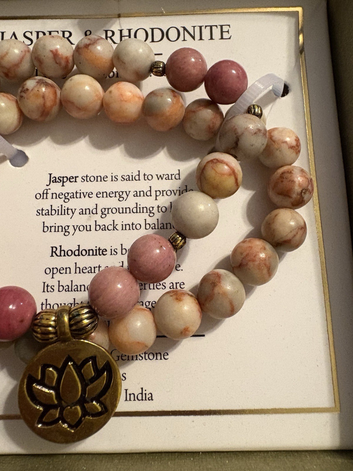 Shivam Jasper & Rhodonite Love Stability Calm Genuine Gemstone Brass Bracelets