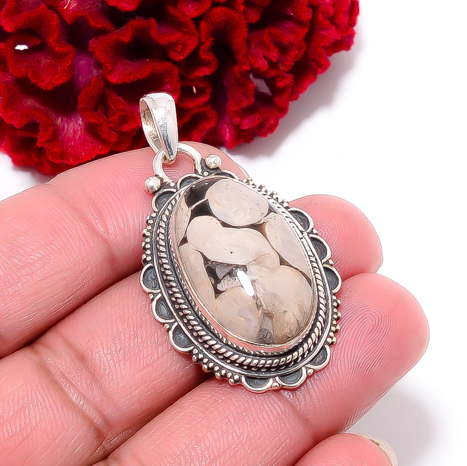 Petrified Peanut Wood Jasper Gemstone 925 Sterling Silver Pendant 1.79″ P96230