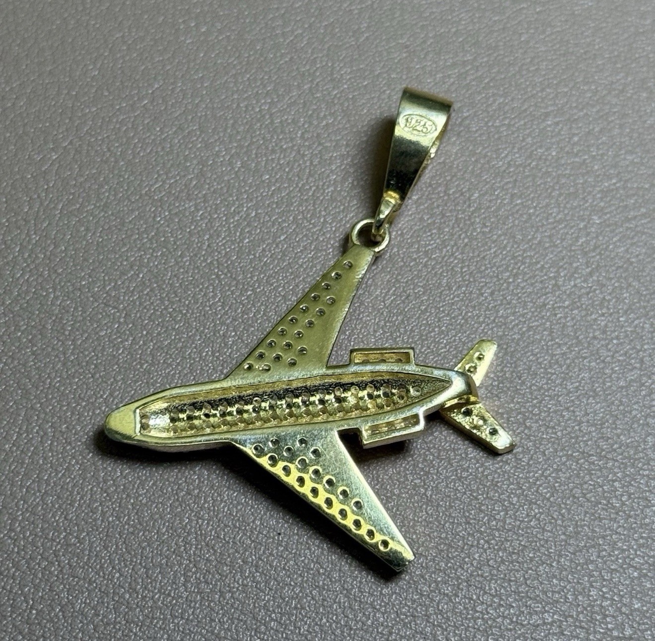 925 Sterling Silver Gold Plated Private Jet Pendant 5.8mm Bail