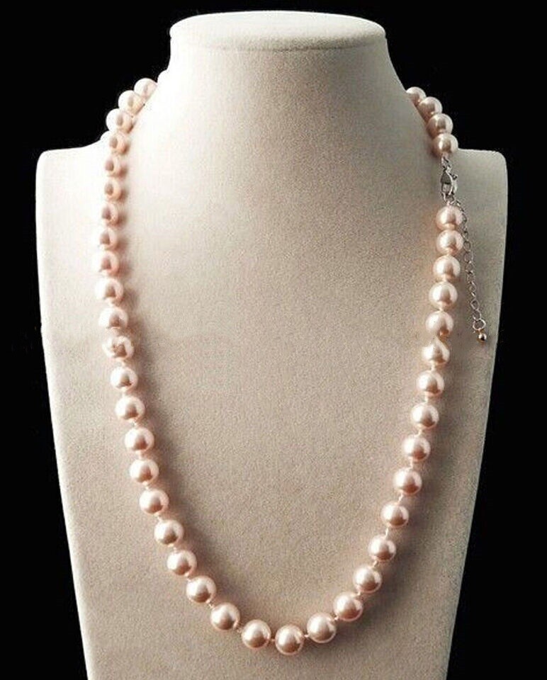8/10/12mm Light Pink South Sea Shell Pearl Round Beaded Necklace 14-48 Inches