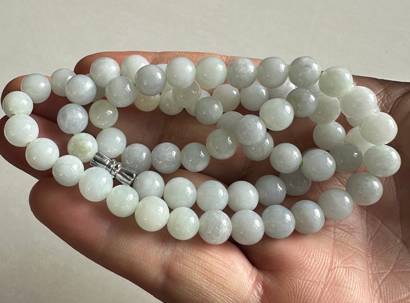 Natural Grade A White Lilac Burmese Jade Jadeite Necklace 7.8mm beads 21inch
