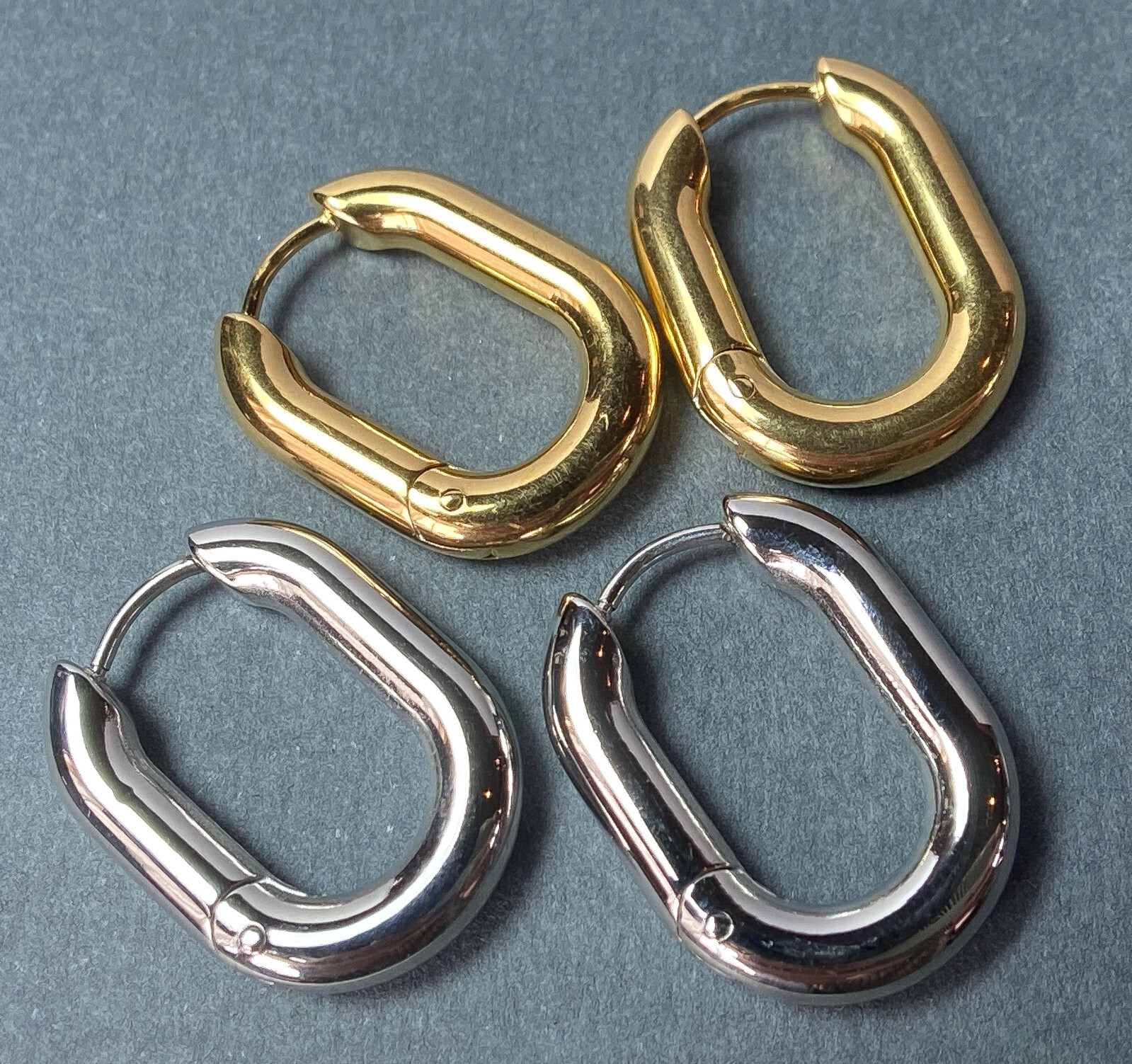 PAIR Rounded Rectangle Hinged Hoop Earrings 316L Stainless Steel 18g Hinge