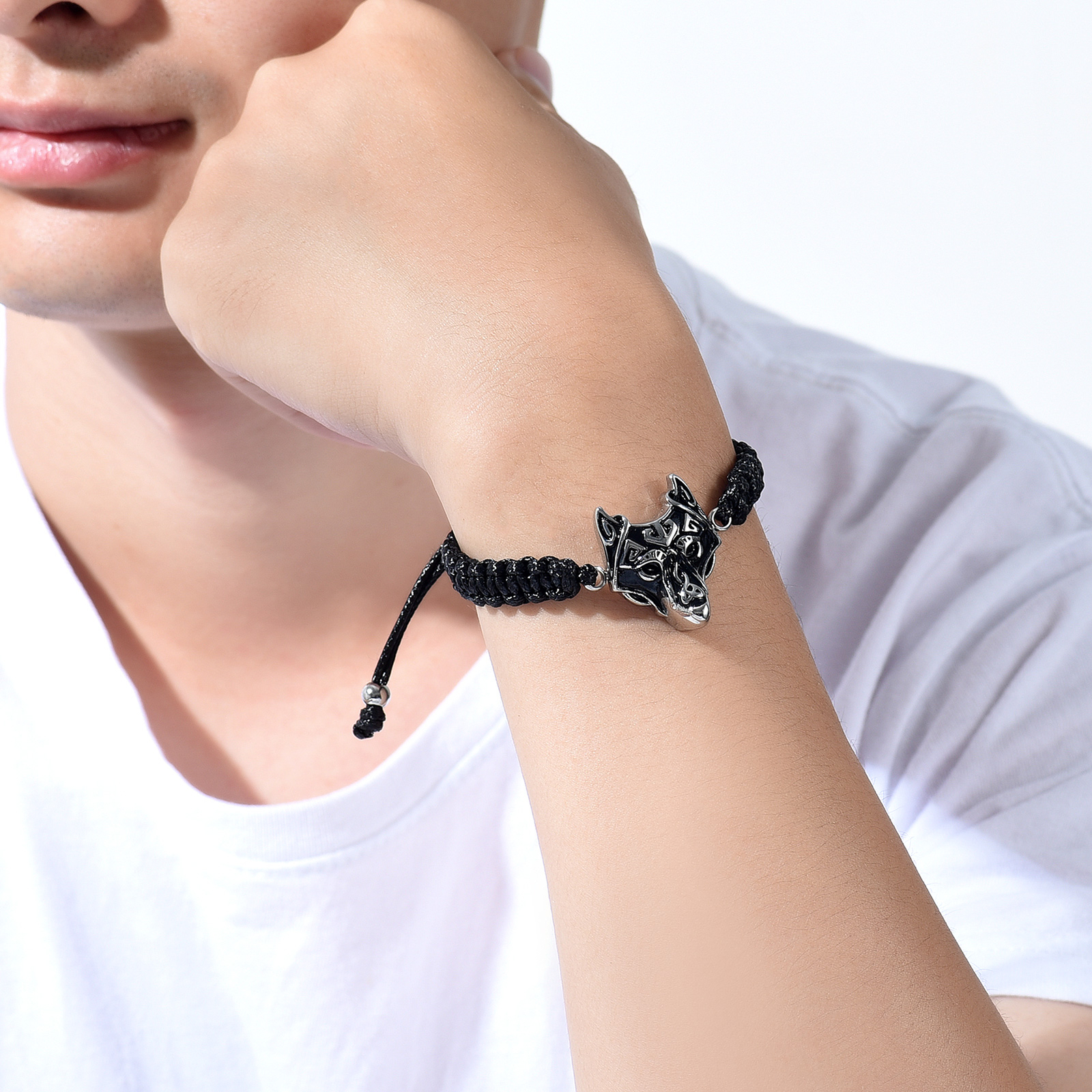 Adjustable Manmade Braided Ashes Wolf Head Urn Bracelet Cremation Memorial Gifts