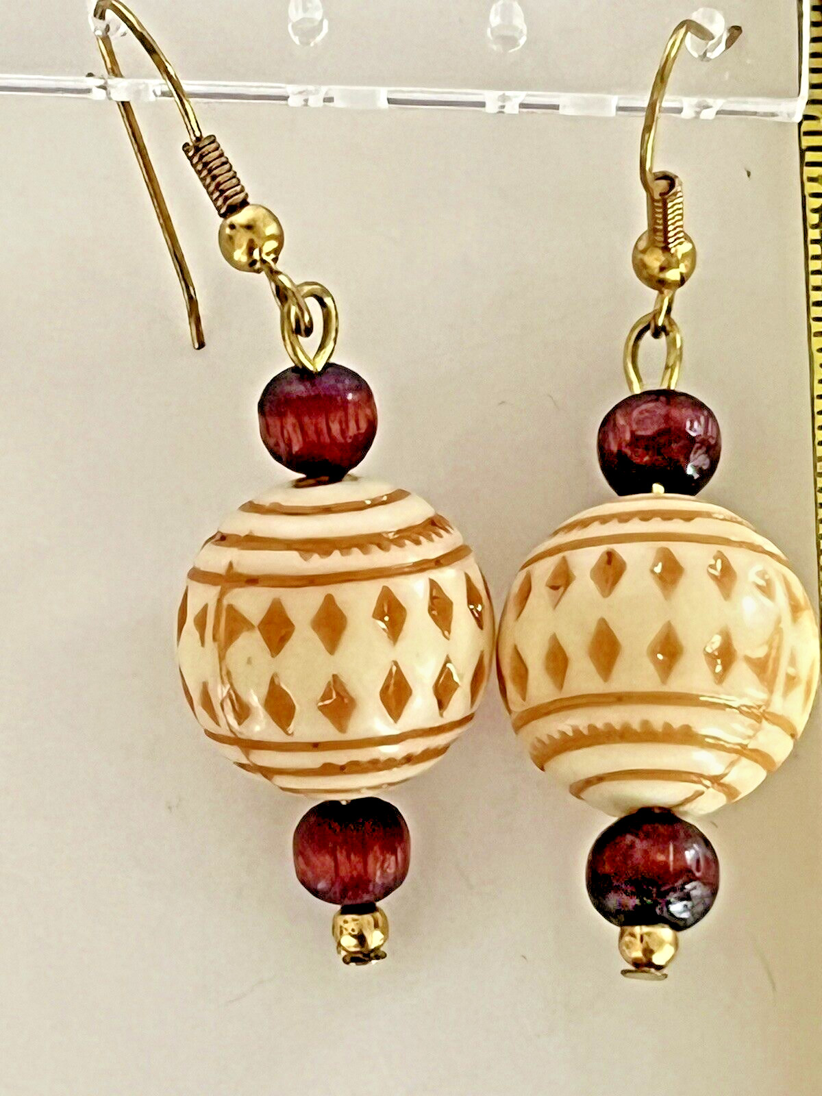 Vintage Artisan Handmade Decorated Beaded Dangle/Drop 2″ 1/4″ Boho