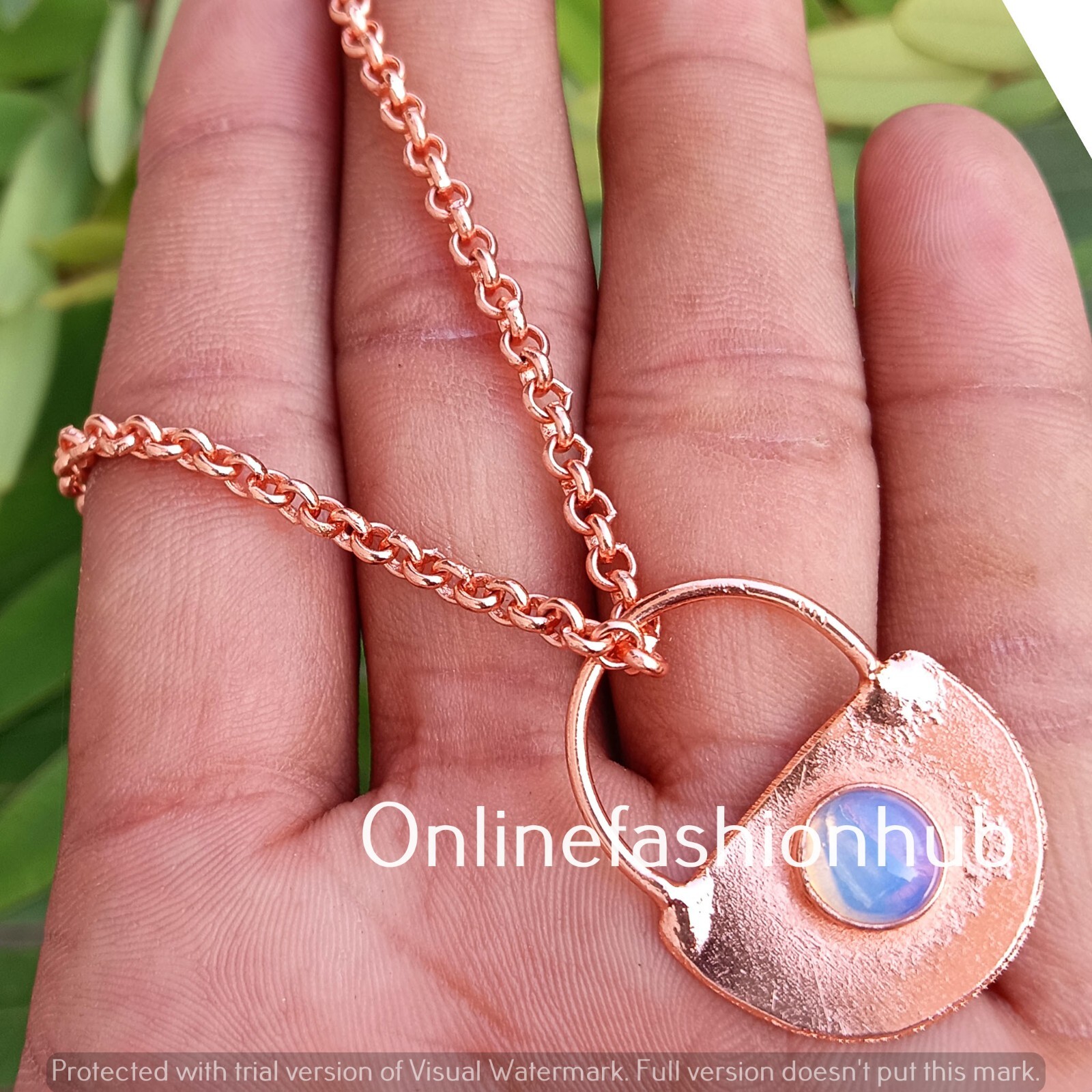 Opalite Gemstone Pure Copper Handmade Meditation Lock 1 PC Pendant With Chain