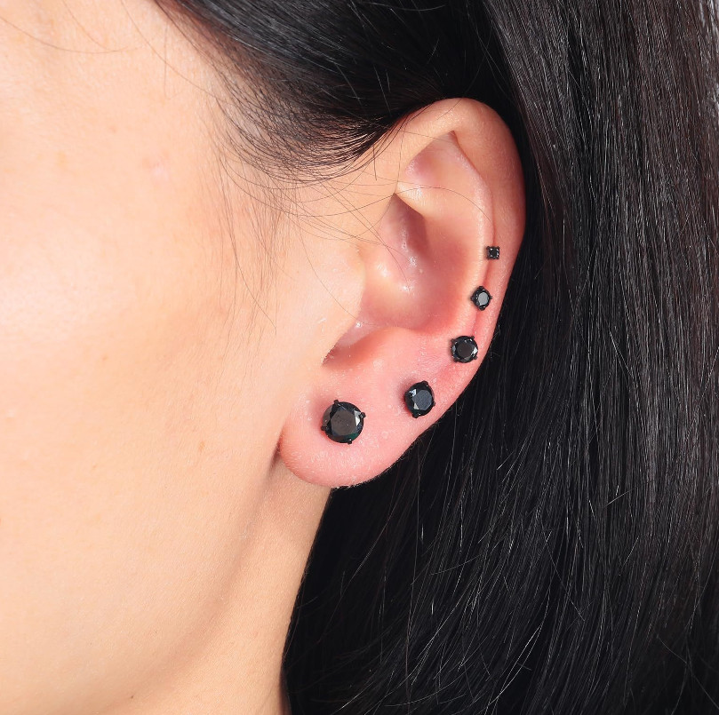 2Pcs Women Men Hypoallergenic Stainless Steel Round CZ Stud Earrings Screw Back