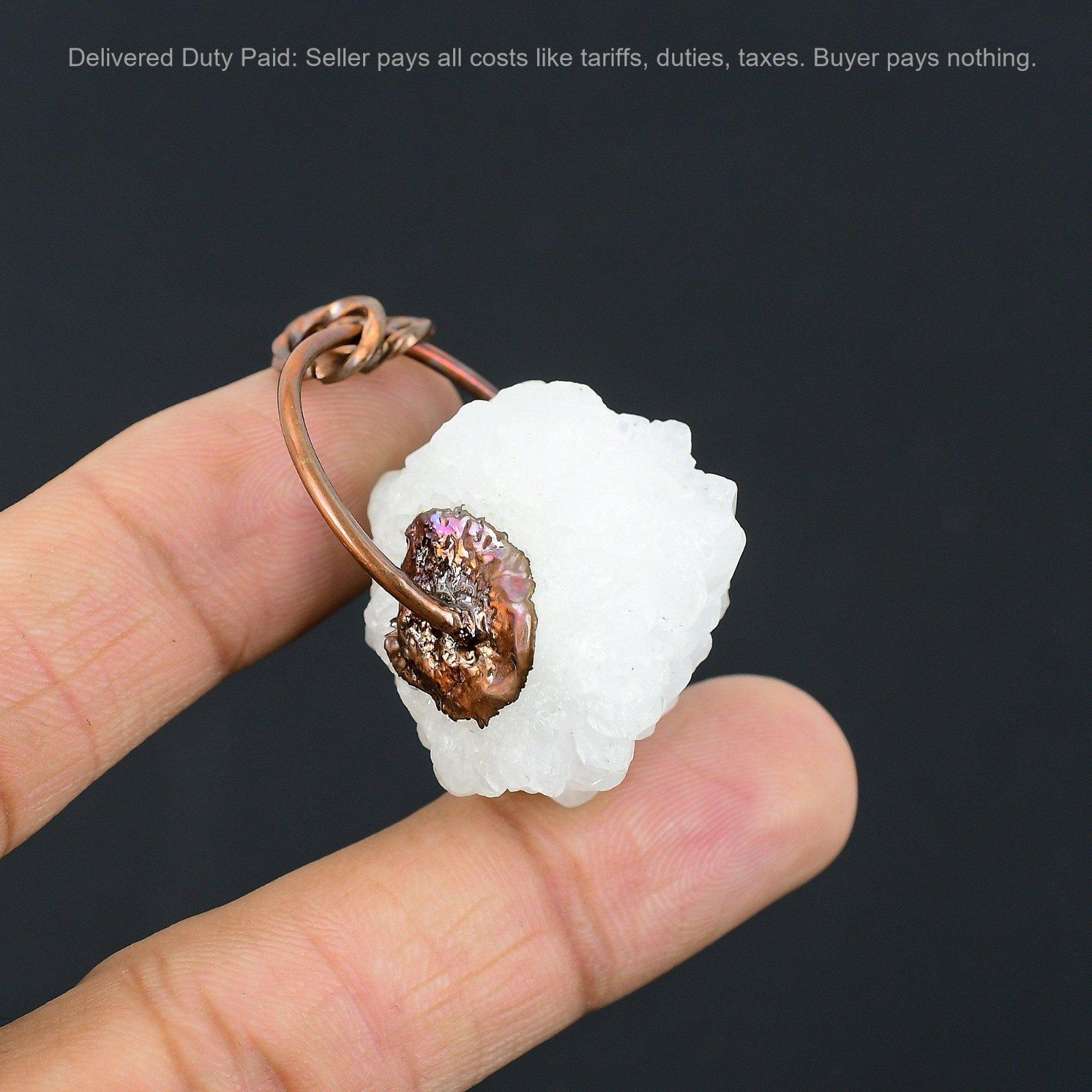 Pentagon Rainbow Moonstone Druzy Stone Copper Electroformed Birthday New Pendant