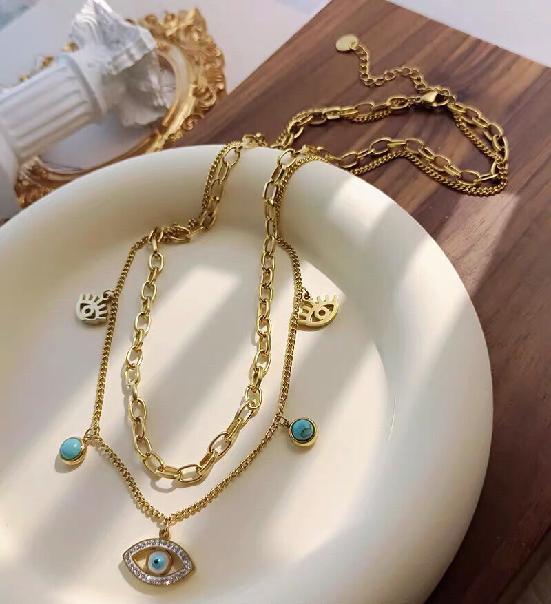 18KGP Turquoise Evil’s Eye Pendant Necklace Women’s Magic Necklace