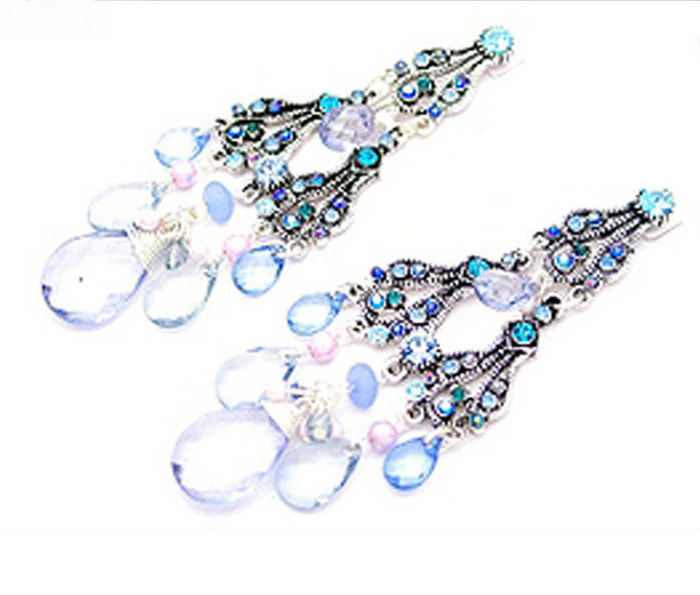 DESIGNER INSPIRED PINK GREEN BLUE GOLD CHANDELIER CRYSTAL ACRYLIC EARRINGS