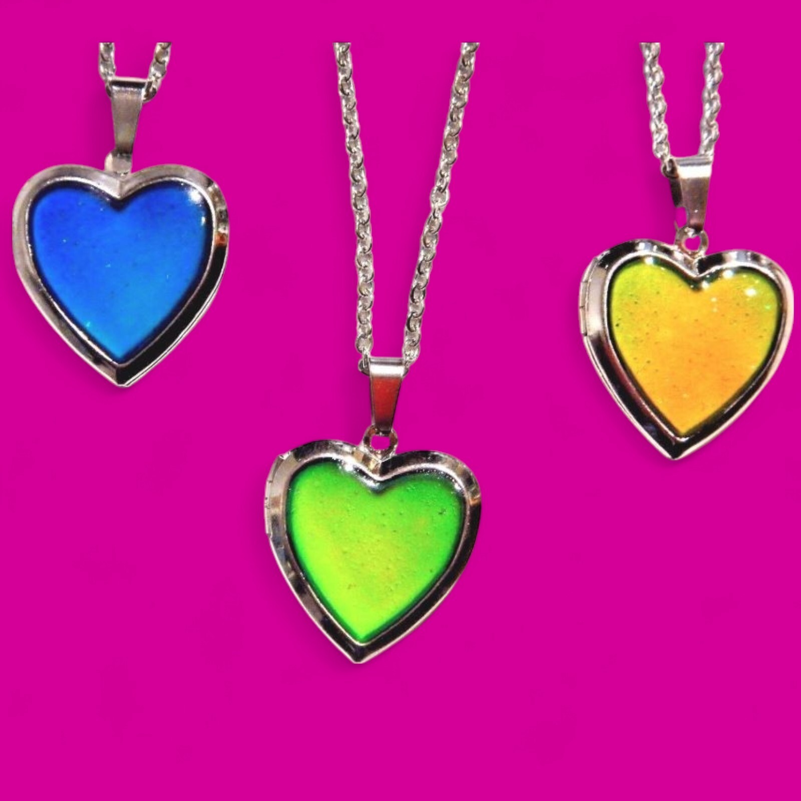 GLITTER HEART MOOD LOCKET silver color change changing pendant necklace 90s 1W