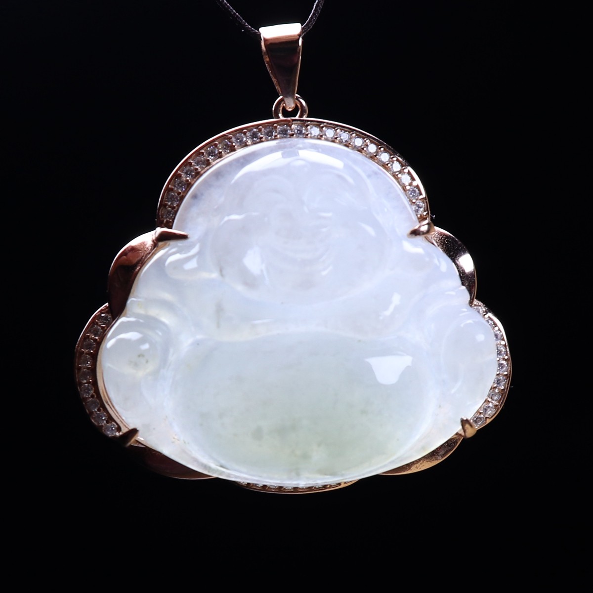 Certified Green jade jadeite Maitreya Buddha pendant 925 Silver inlay 38536a 佛公