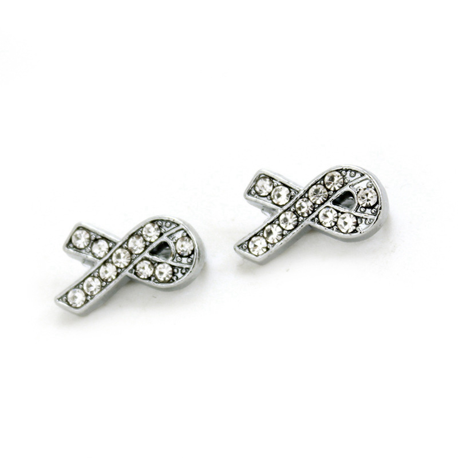 20 Silver Tone Alloy Rhinestone Ribbon Breast Cancer Awareness