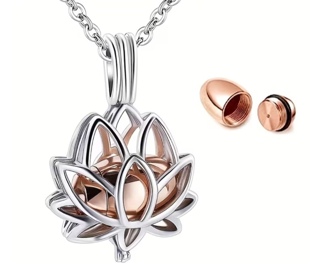 Cremation Jewelry Cylinder Lotus Urn Necklace Pendant for Ashes Stainless Steel