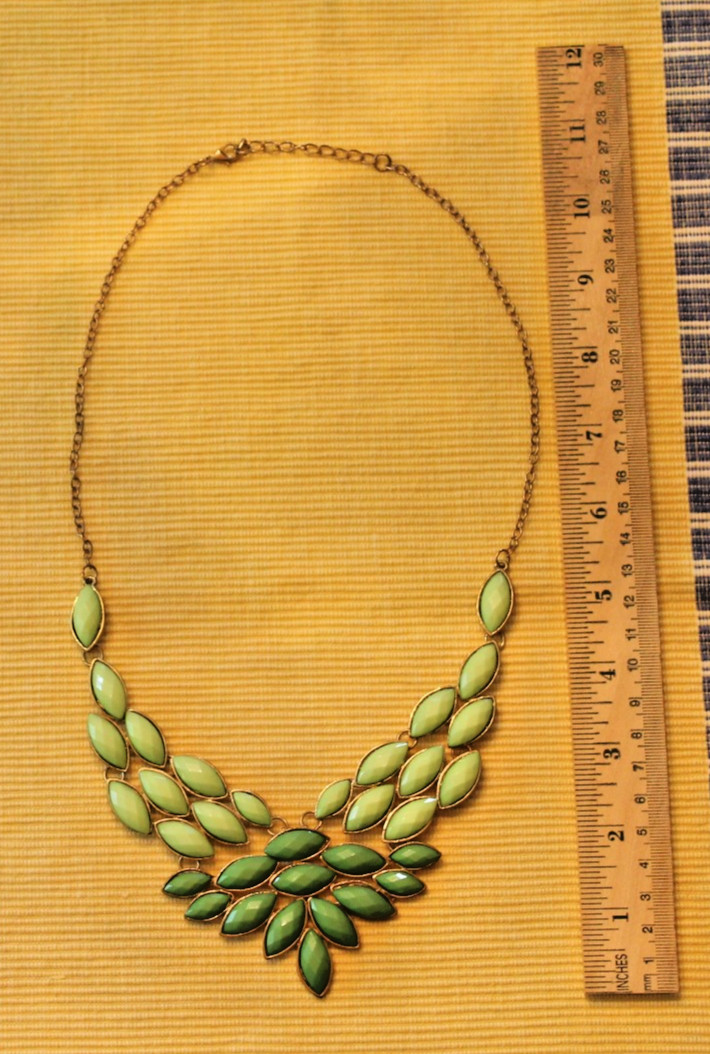 Light & Dark Green Gold Tone Chain Statement Bib Necklace Bib Acrylic Navettes