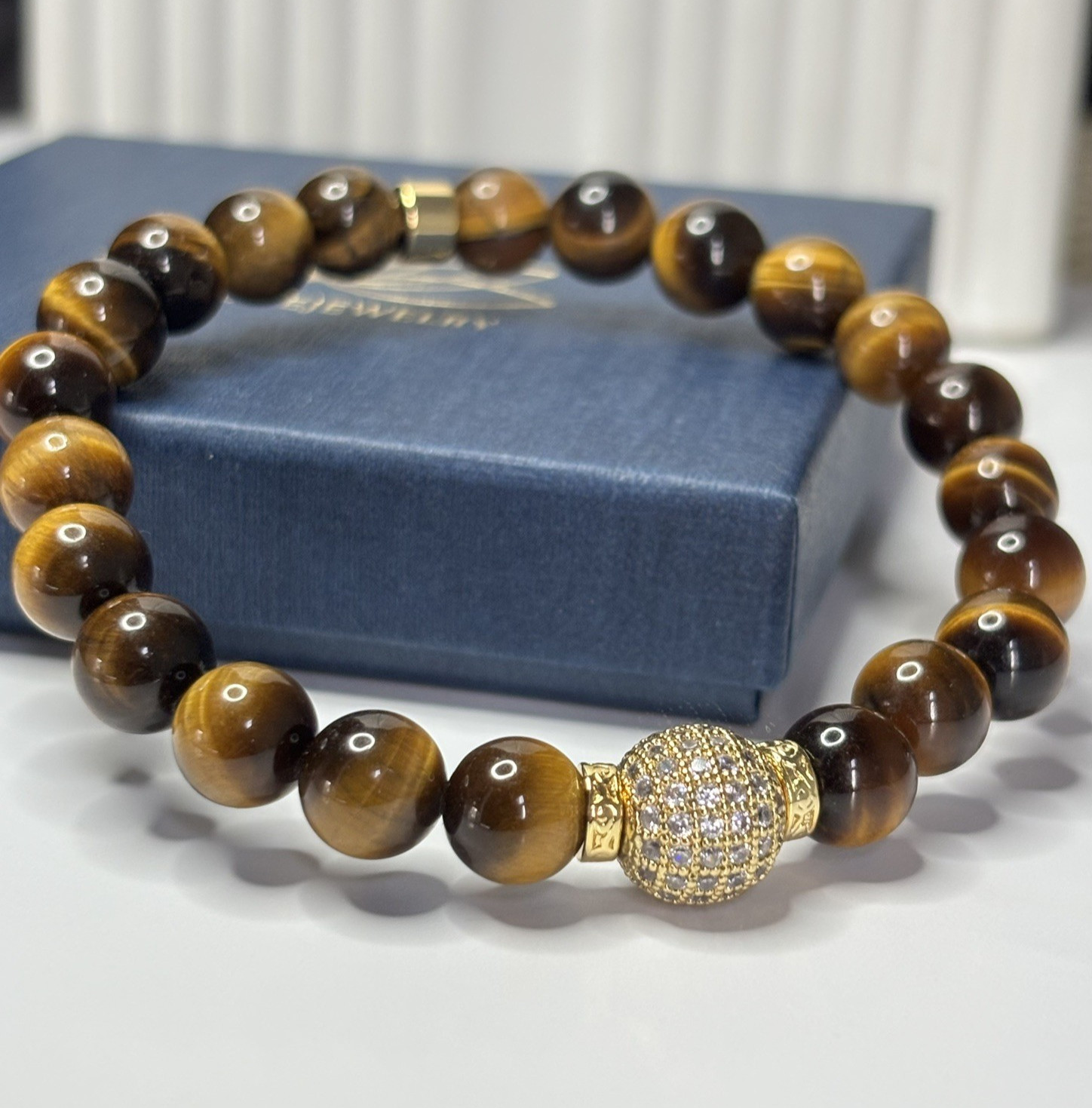Natural Tiger Eye Bracelet With Cubic Zirconia Luxury Gemstone Jewelry Handmade
