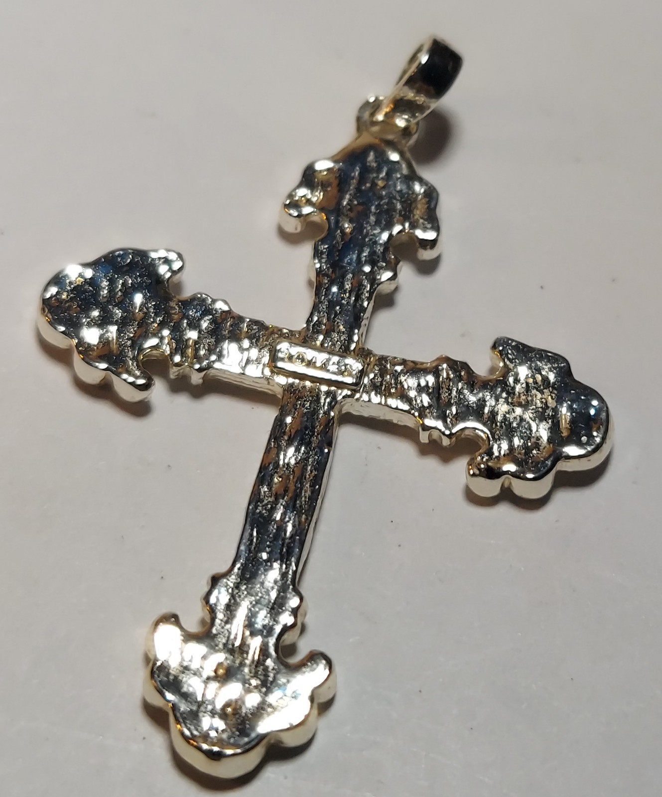 Signed Roman Cross Pendant With Rhinestones Silver Tone 1.5″