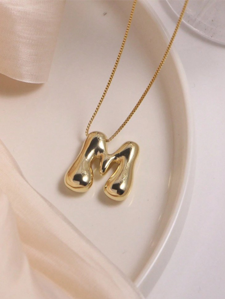 3D Balloon Initial Letter Pendant Necklace Gold Silver Tone Alphabet Jewelry