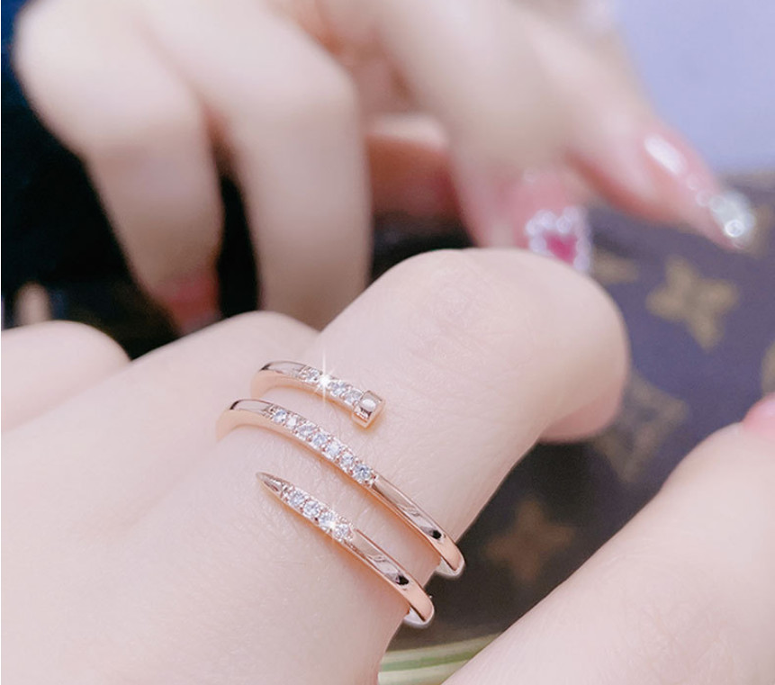 Nail Snag Silver White/Gold/Rose Gold Pave Adjustable Cubic Zirconia Band Ring
