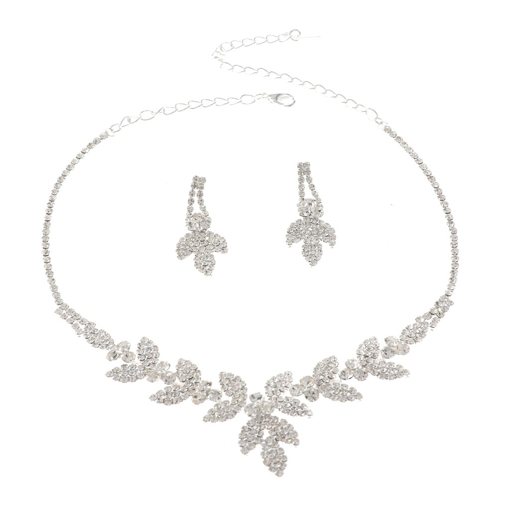 Silver Tone Alloy Metal Rhinestone Necklace Earring Set S20695-SCRY