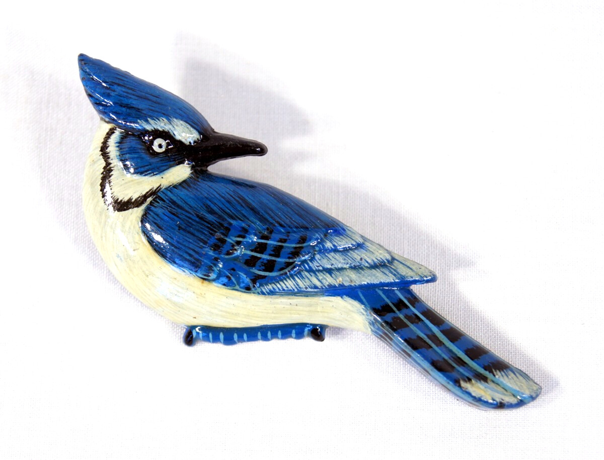 Hand Painted Blue Jay Bluejay Bird Pin 3″ x 1″ (Set of 2) A99B