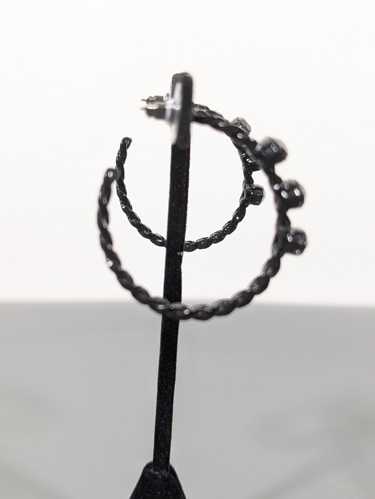 Black Enamel Rhinestone Chain Hoop Pierced Earrings Goth Whimsigoth