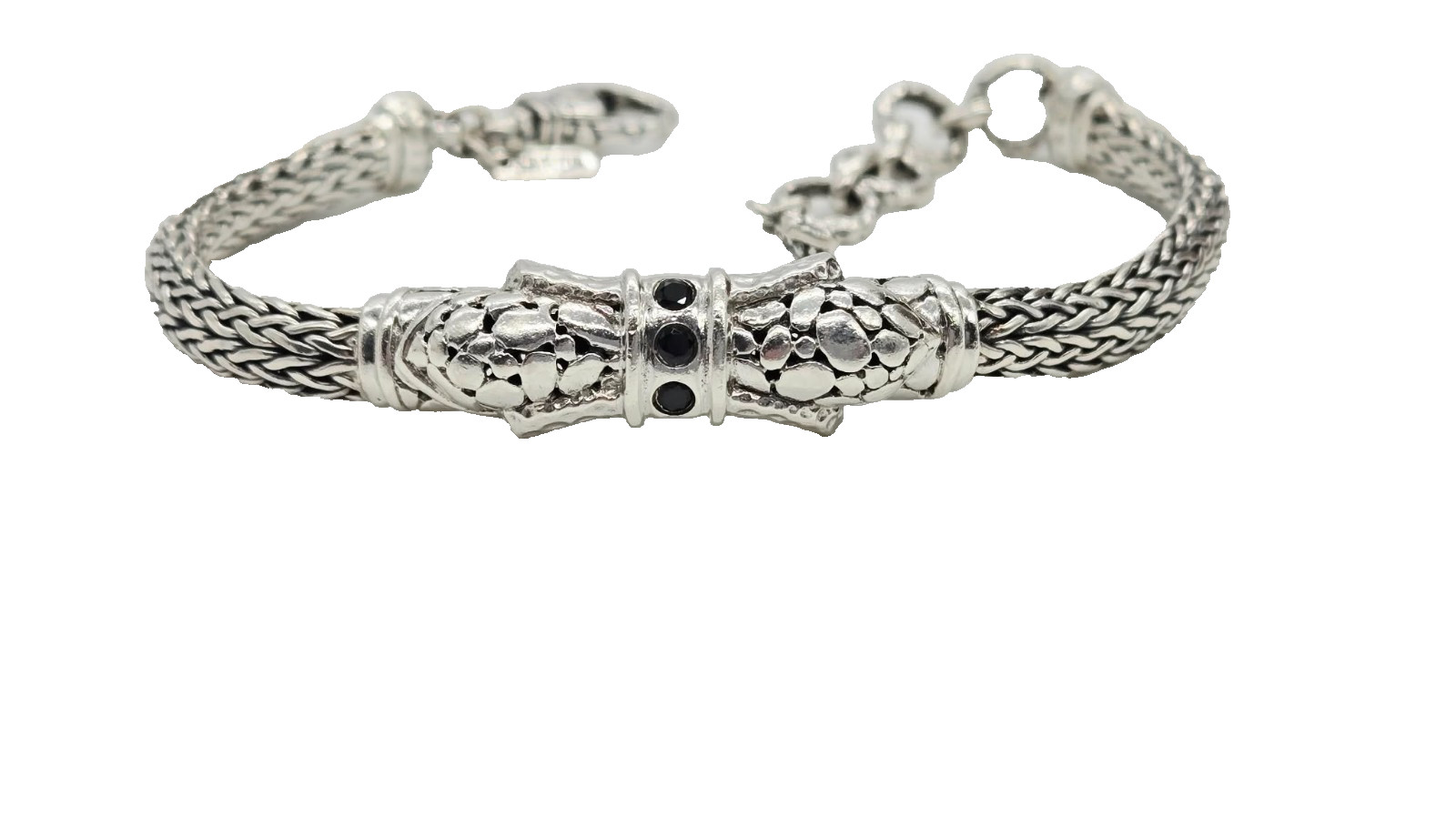 Sarda Wheat Bracelet Sterling Silver 925 Black Onyx Chunky Couture 8.5 in #JK