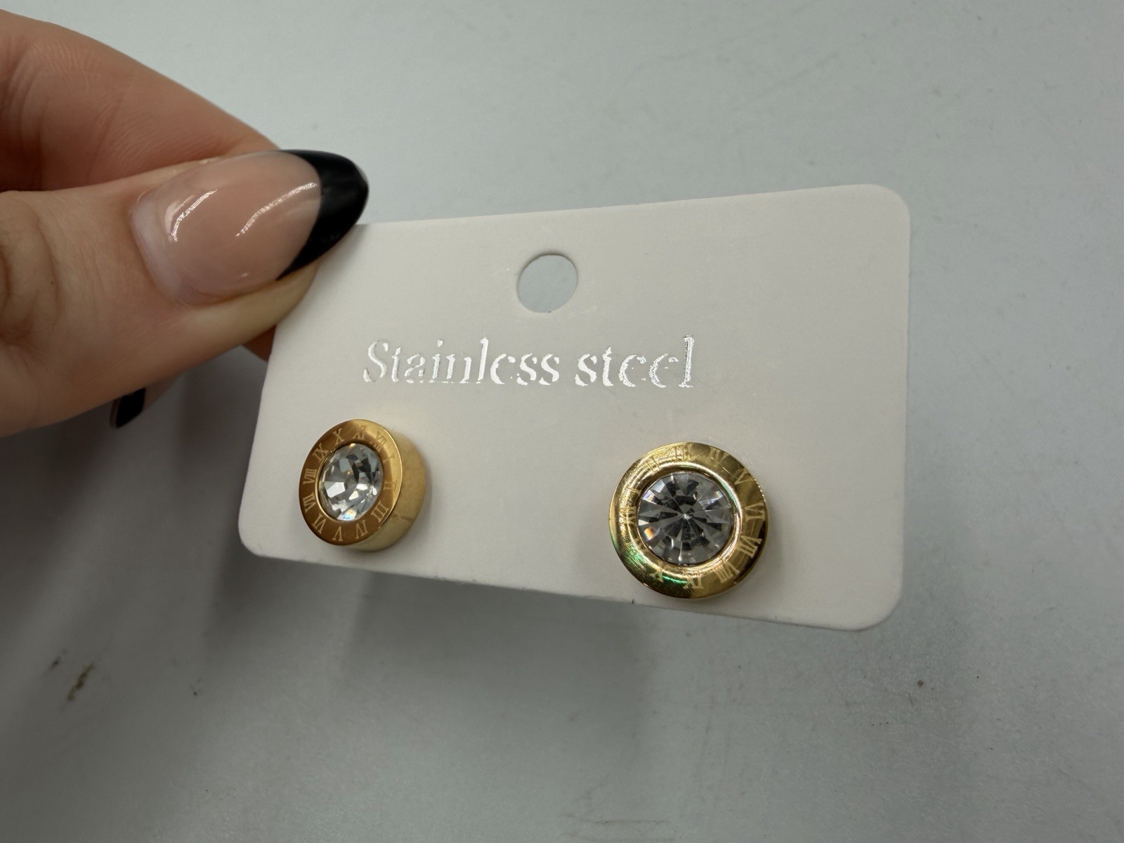NWT Classic Titanium Steel Stud Earrings with Metal and Geometric Design