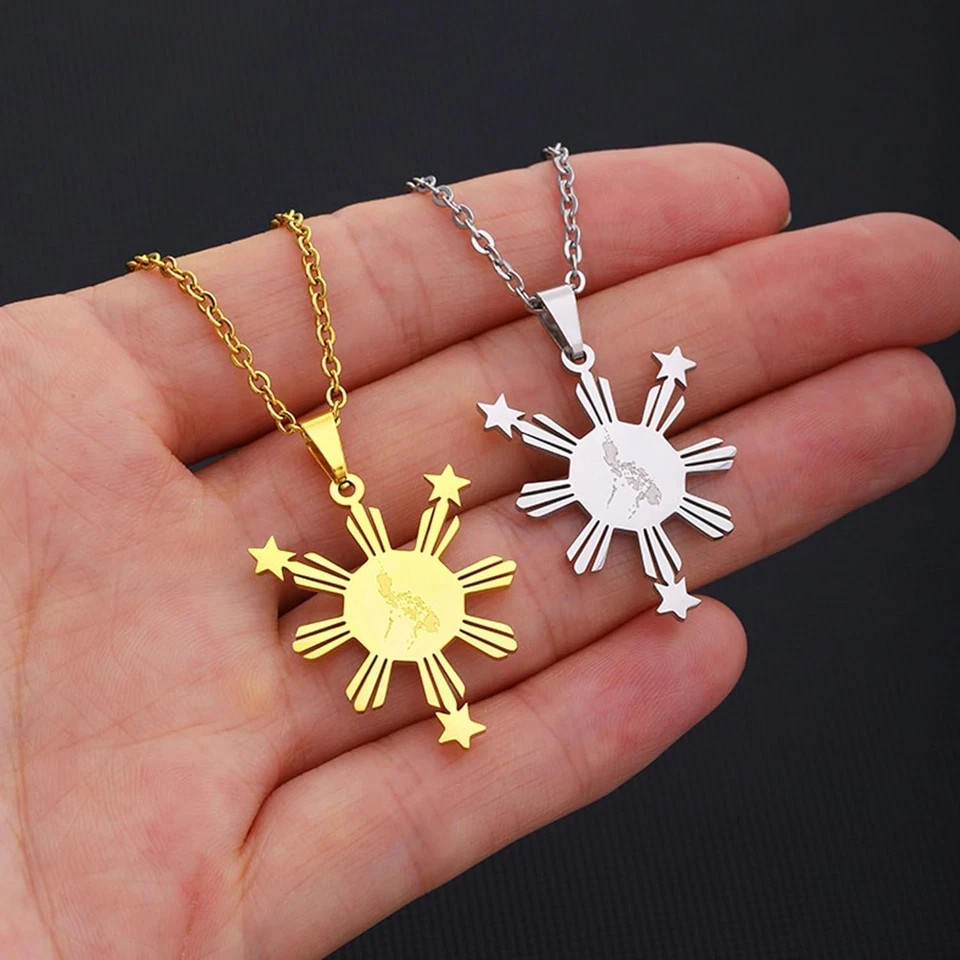 Philippines Sun Necklace for Women Filipino Heritage Gold Pendant Stainless Stee