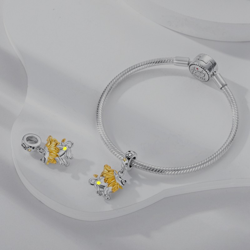 MULA European 925 Silver Charm AAA CZ Enamel Leo Dangle For Women Bracelet