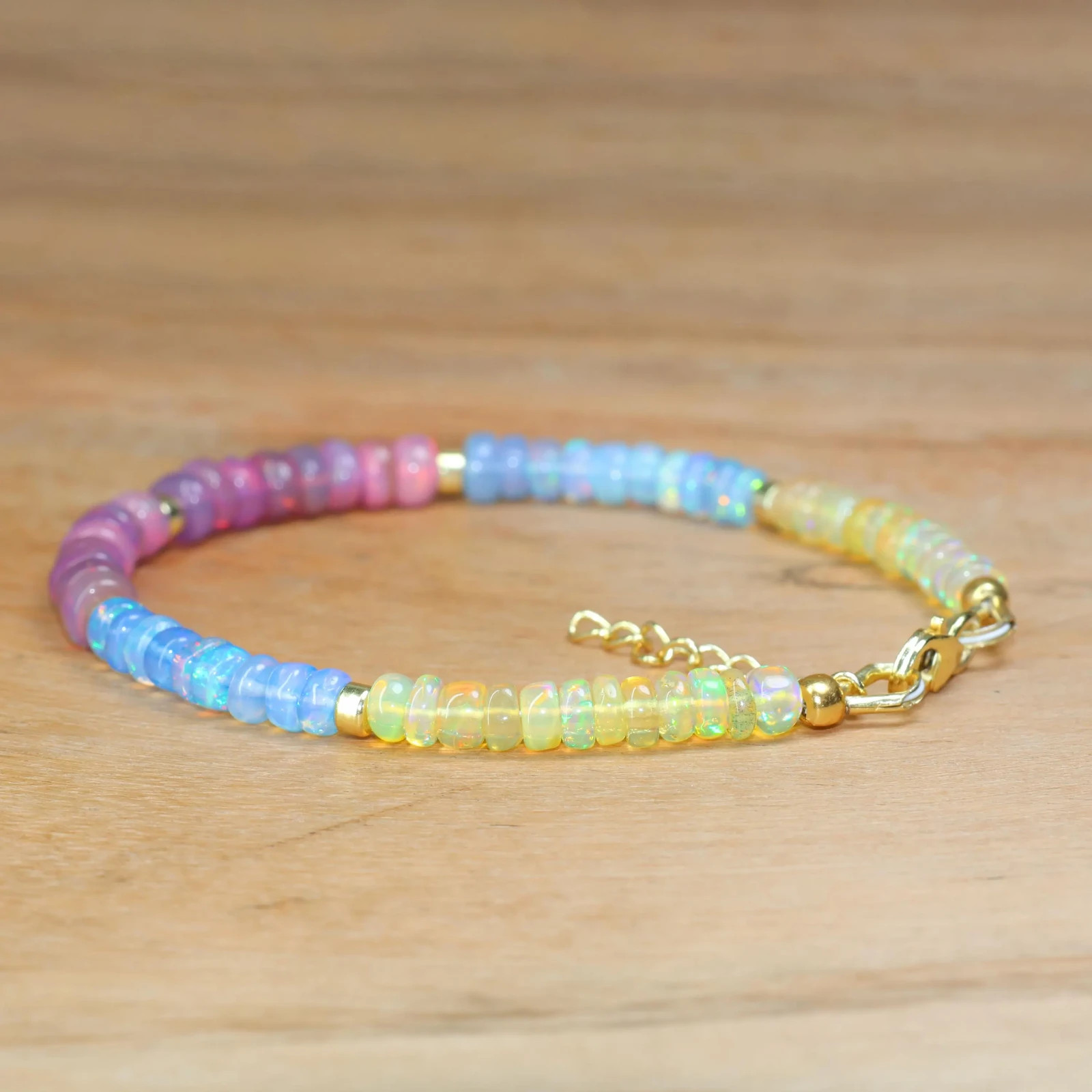 Fire Opal Beads Bracelet, Genuine Handmade Opal Gemstone Beaded Bracelet for her