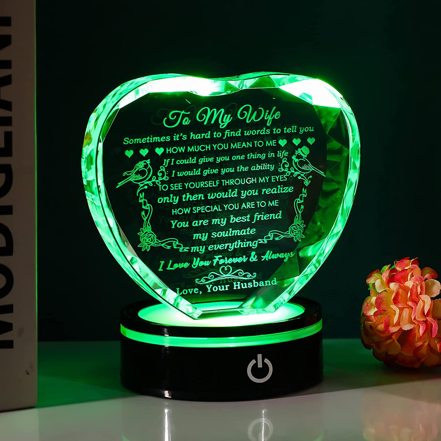 Gifts for Wife with Colorful LED Base Romantic Wedding Anniversary I Love You Gi