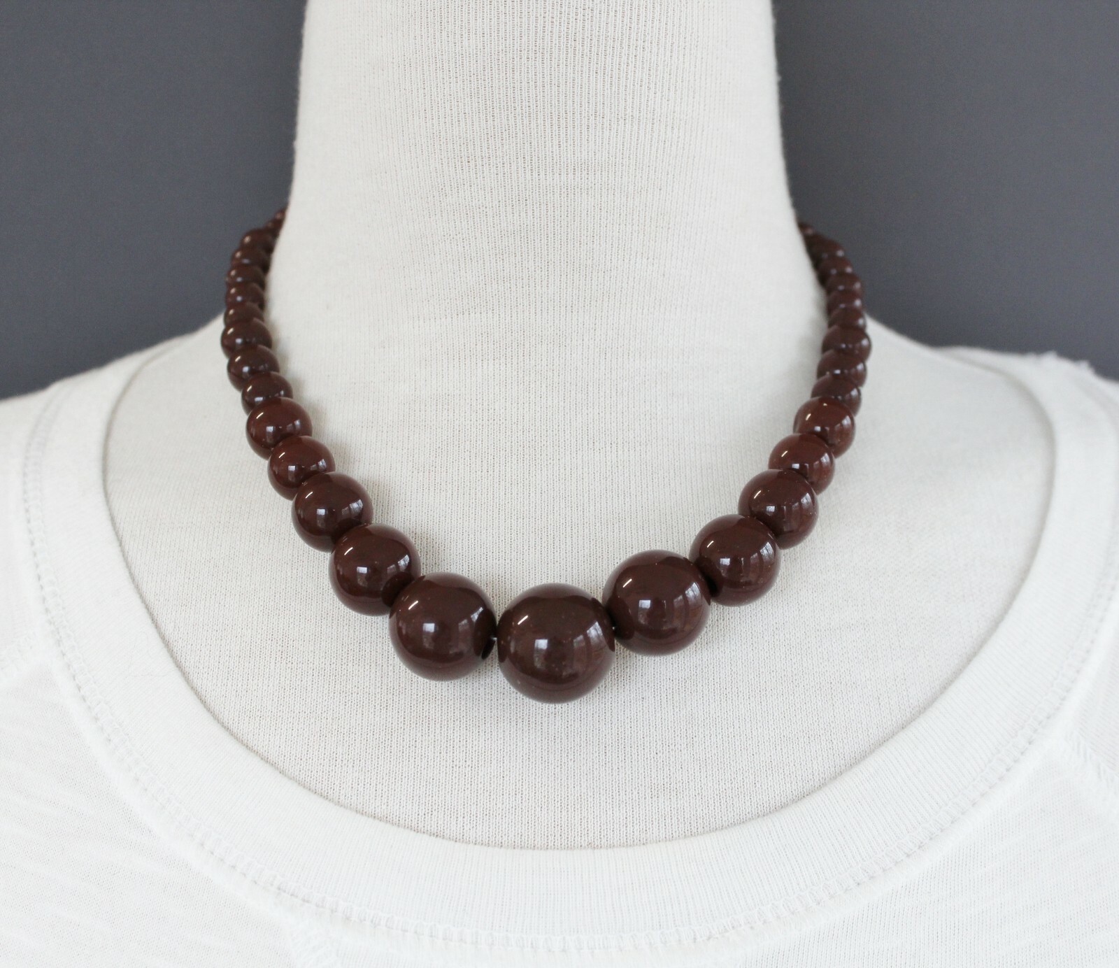 Dark Brown graduated round bead beaded necklace earrings set 19″ – 21″ long