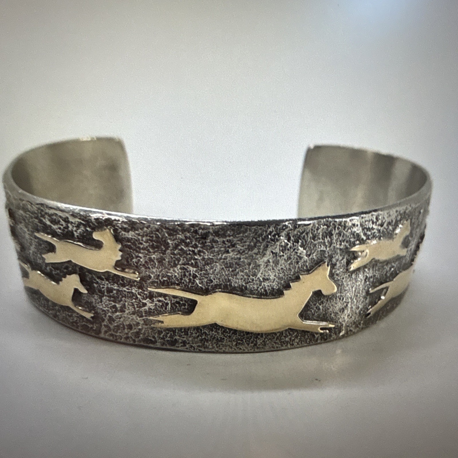 Paul Sazbo Sr. Silver 925/14K Gold Accent Running Horses Cuff Bracelet 43.83g