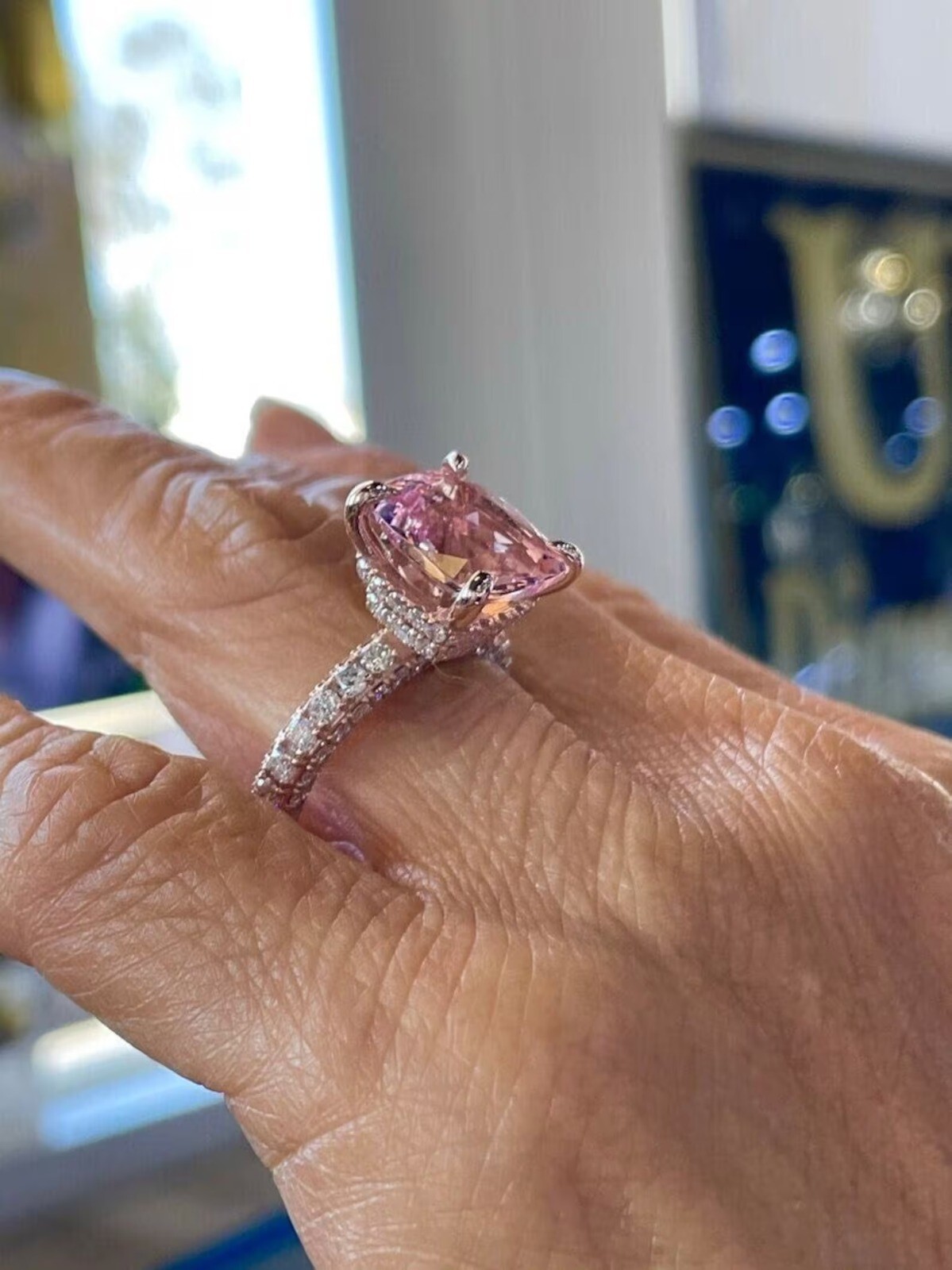 Silver Engagement Ring Morganite Art Deco Bridal’s Wedding Ring Gift For Her