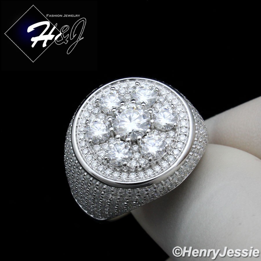 MEN SOLID 925 STERLING SILVER ICY BLING CUBIC ZIRCONIA HIPHOP RHOMBUS RING*SR191