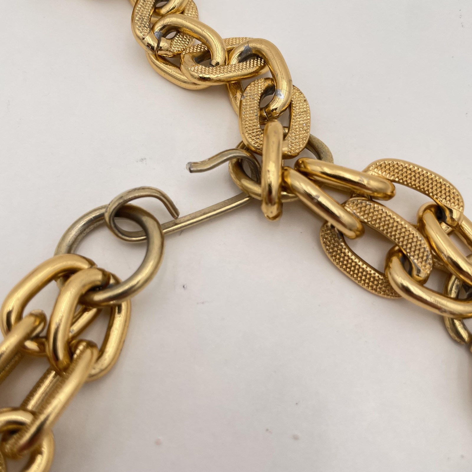 JM Chunky Statement Chain Necklace Gold Tone Tortoise Brown Resin Links 24in