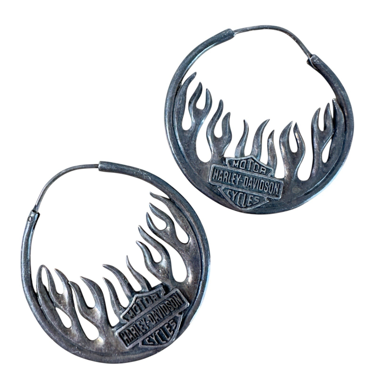 Harley Davidson Sterling Silver Hoop Earrings Logo Vintage 13.4 g 33mm