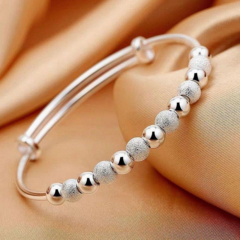 925 Silver Plated Charm Bracelet Luxury Bead Bangle Women Party Jewelry Gift