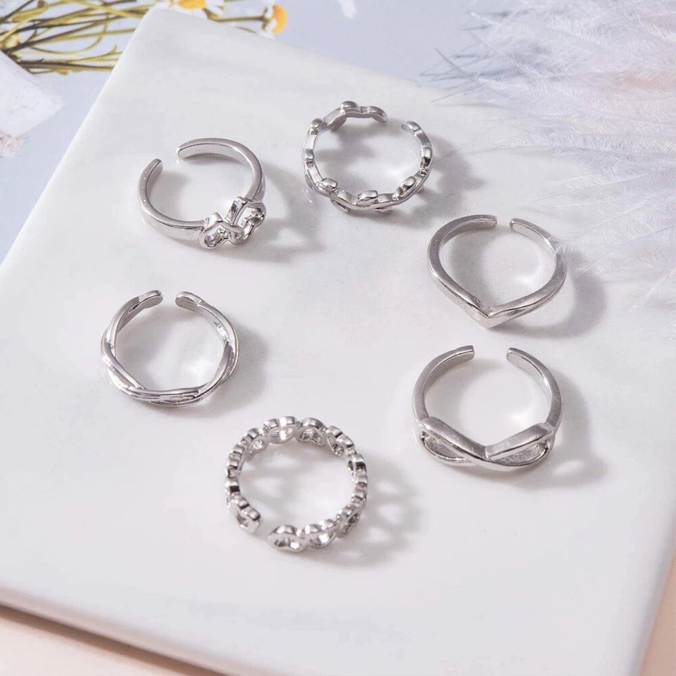 12pcs Toe Rings for Women Silver Adjustable Flower Feather Heart Open Toe Foot