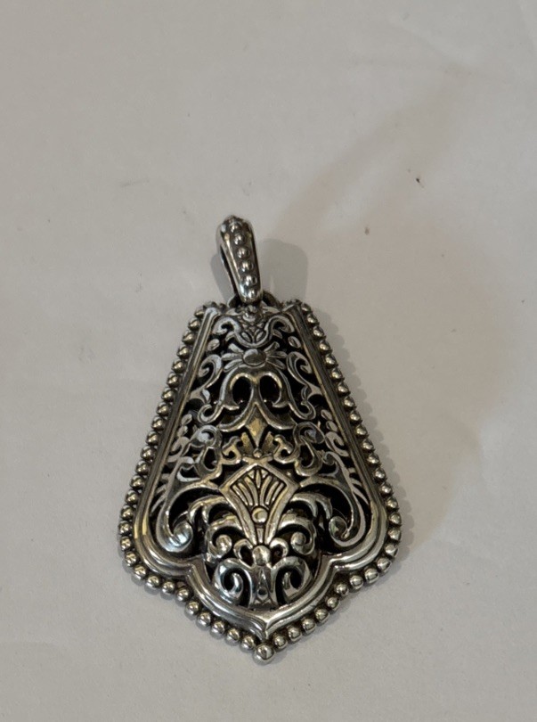 BRIGHTON SILVER Tone PENDANT With Small Crystal At Top 1 1/2” By 2”