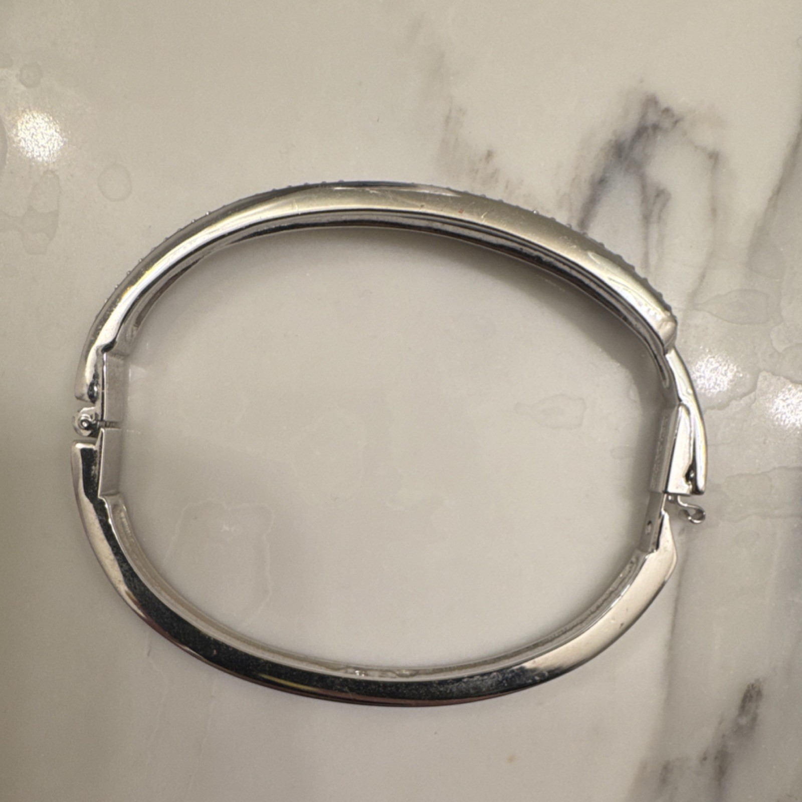 Swarovski Silver Crystal Bangle Bracelet Stackable Push Lock Pavé Setting