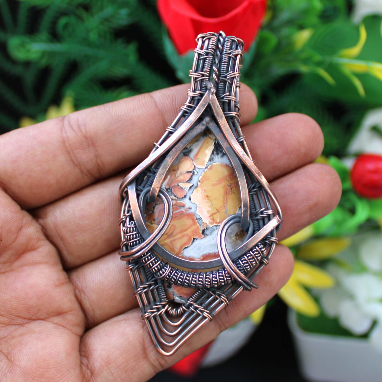 Maligano Jasper Pendant Copper Wire Wrapped Pendant Birthday Gift For Girlfriend