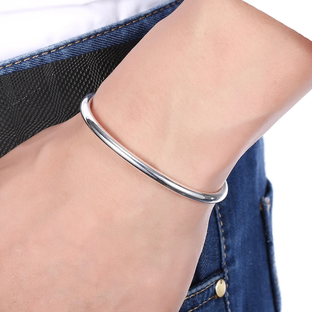 925 Sterling Silver Solid Smooth Opening Bangles Bracelet For Woman