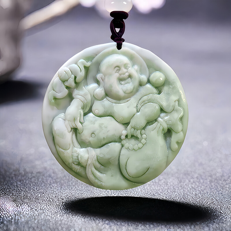 Green Natural Real Jade Maitreya Buddha Pendant Necklace Talismans Accessories