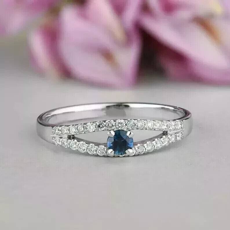 2Ct Round Cut Simulated Sapphire Women’s Engagement Ring 14K White Gold Plated